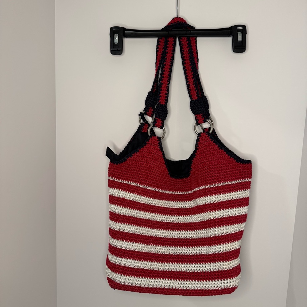 The Sak Crochet American Flag Shoulder Bag in Red, White, Navy - Picture 2 of 8
